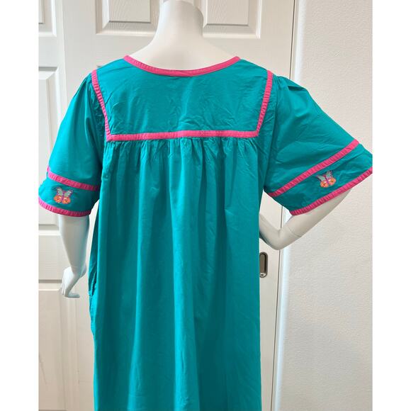 Vintage 80s 90s Blair Teal Butterfly House Dress Size Large Cotton - Picture 6 of 7